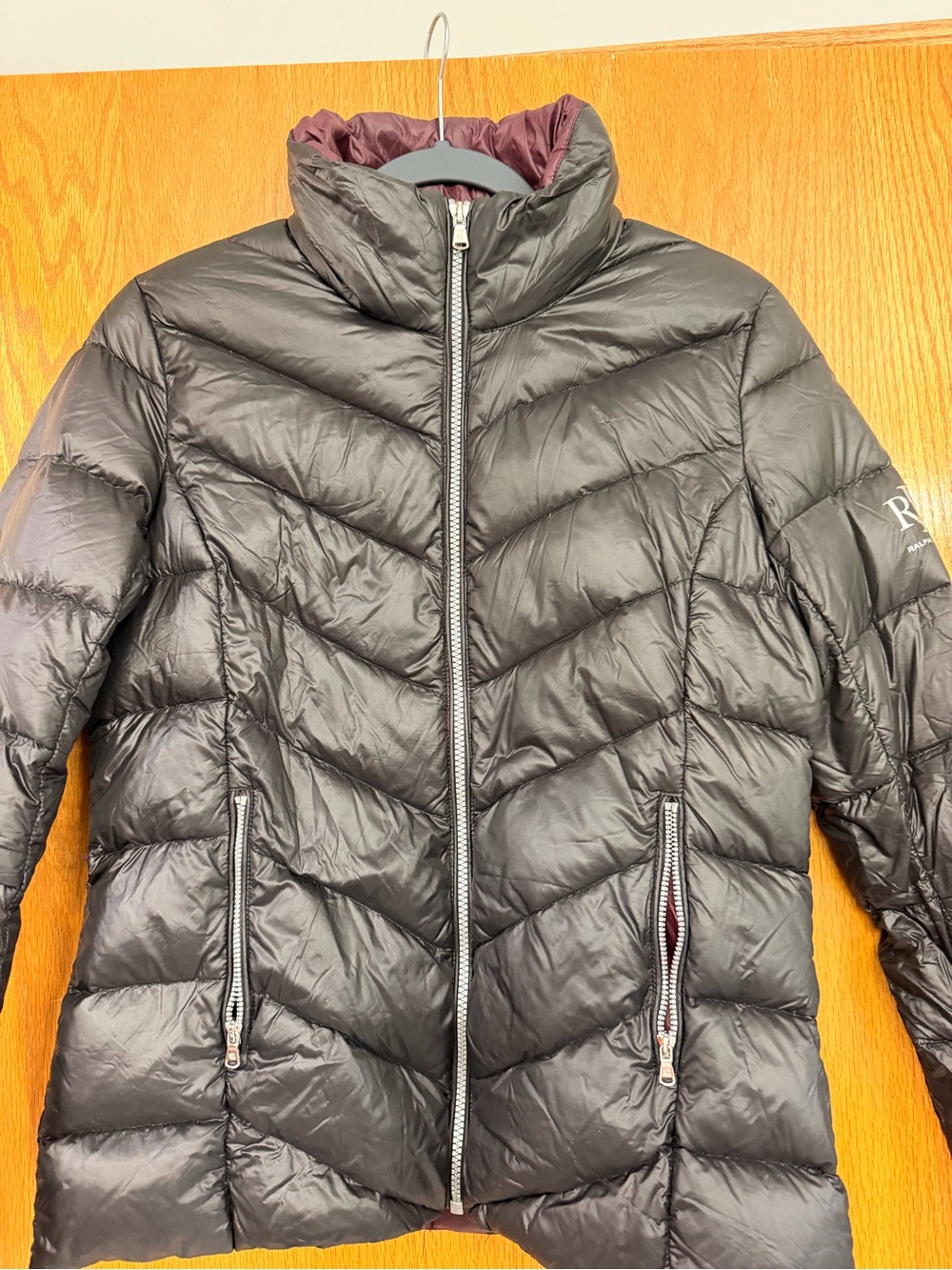 Polo by Ralph Lauren Black Quilted Puffer Jacket with Maroon Lining